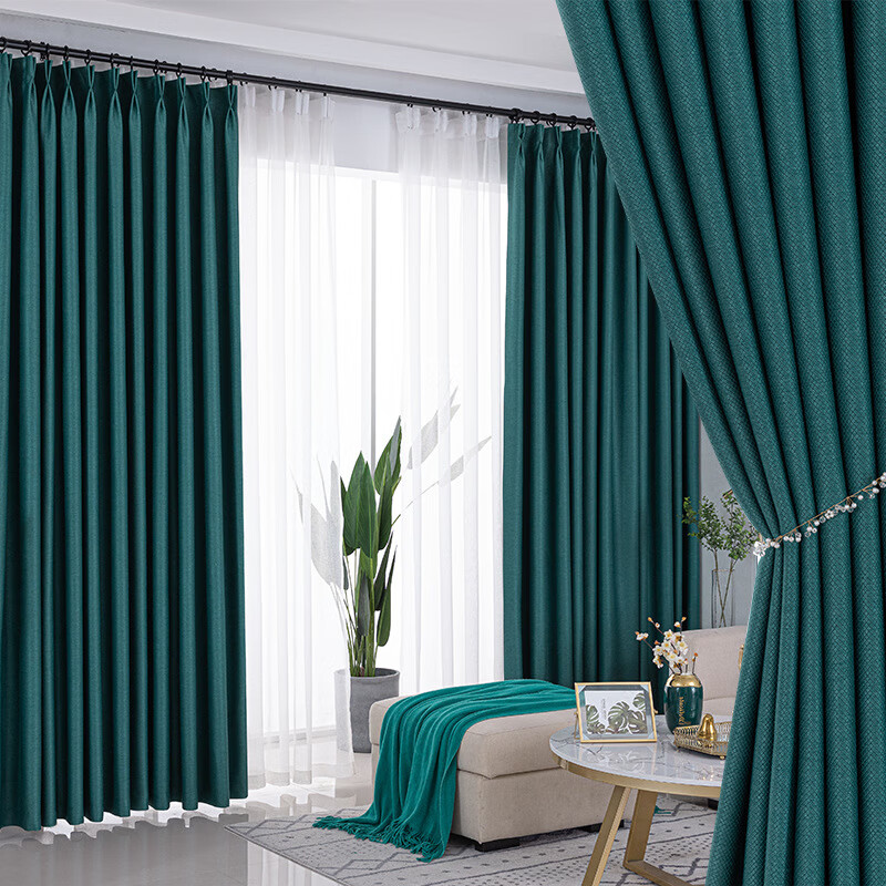 隔热纯色拼接飘窗酒店卧室家用窗帘布 孔雀绿4号 整卷布料价格/一米价