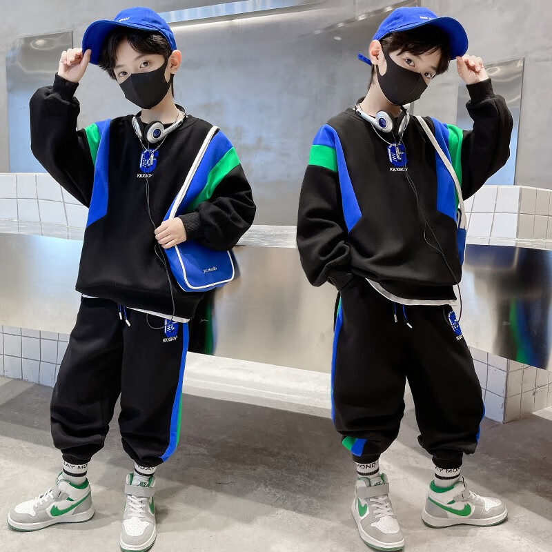 两件套男孩帅气韩版长袖卫衣服小学生休闲运动宽松工装长裤3-14岁潮