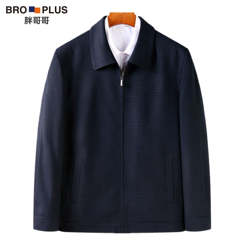 春秋季胖子休闲商务男装加肥加大肥佬翻领夹克 蓝色 2xl【160-180斤】