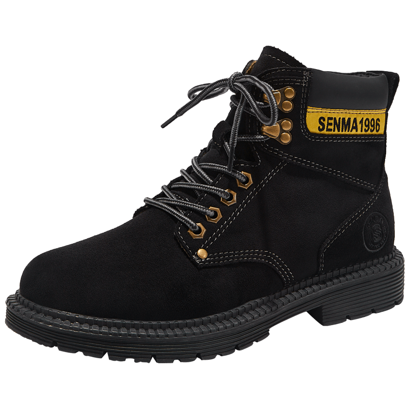 森馬（Senma）踢不爛大黃靴男靴子加絨保暖2025秋冬新款馬丁靴男英倫風(fēng)工裝靴男 夜空黑(四季款) 46