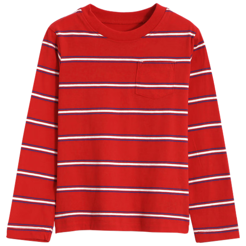Gap【布莱纳】男幼童春季款纯棉长袖条纹T恤464409儿童装红色 红白条纹 100cm(3岁)偏小建议选大一码 39.1元