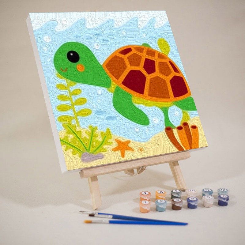 琴棋书画2022新款初学者数字油画乌龟动漫儿童房客厅画框卡通小画手工