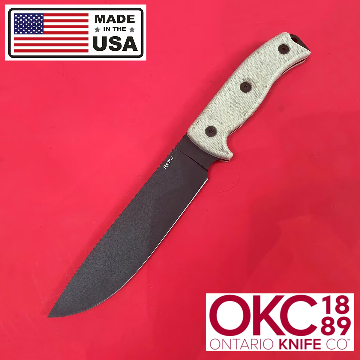 定制美国进口安大略ontario rat 7高碳钢米卡塔柄公发户外排障刀