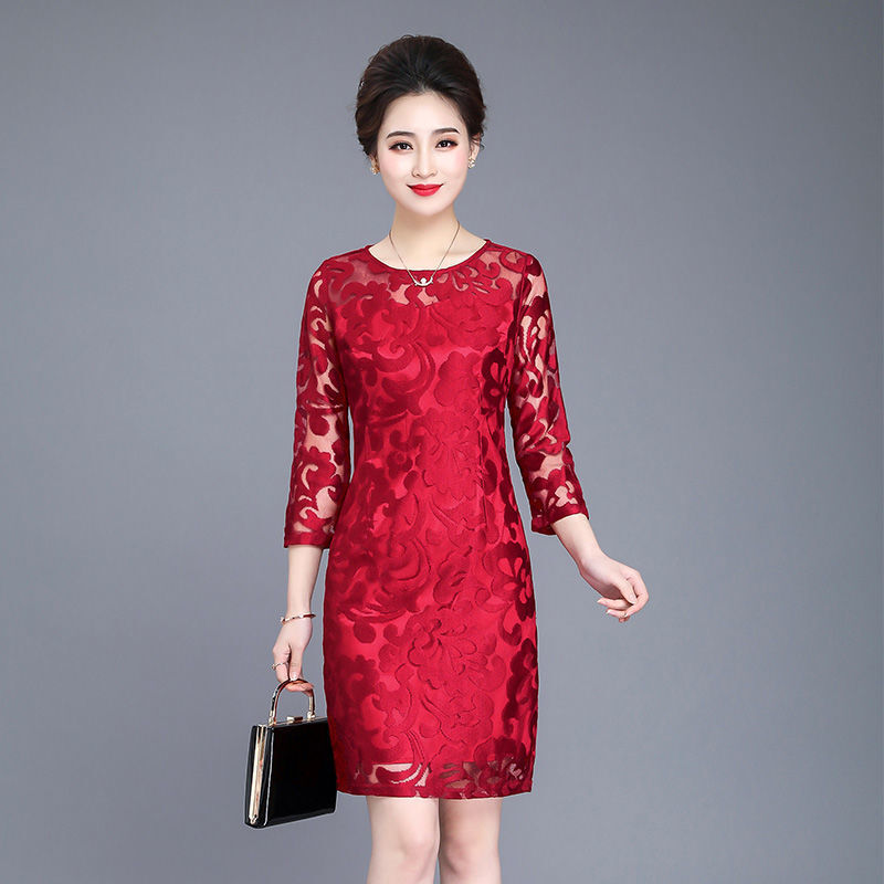 西柏图喜婆婆婚宴高贵喜庆服装婚礼妈妈装礼服中老年连衣裙中袖短袖