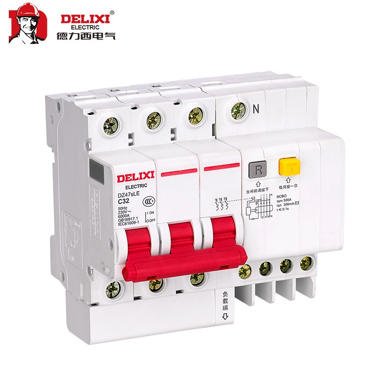 德力西 空气开关 小型断路器带漏保 dz47sle 3p c 32a dz47slen3c32