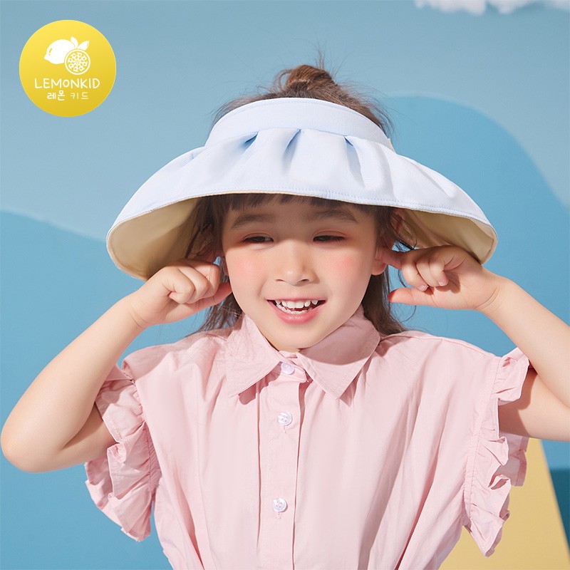 柠檬宝宝儿童防晒遮阳帽夏季亲子贝壳帽空顶吸汗透气舒适防紫外线大帽檐 空气蓝 儿童6-12岁【帽围50-54cm】