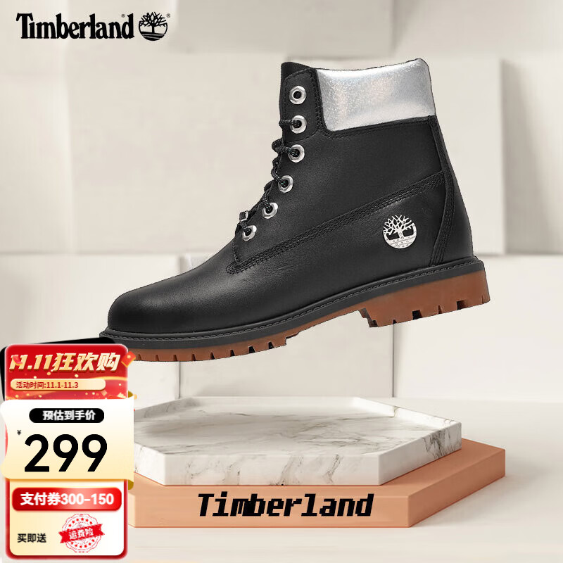 timberland添柏岚马丁靴女鞋秋冬户外踢不烂耐磨黑色休闲高帮靴a2m8g