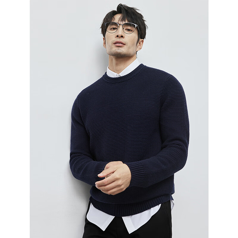 披仕风帅气学院风 时尚菠萝针 粗棒针加厚款纯羊毛冬季暖套头圆领毛衣