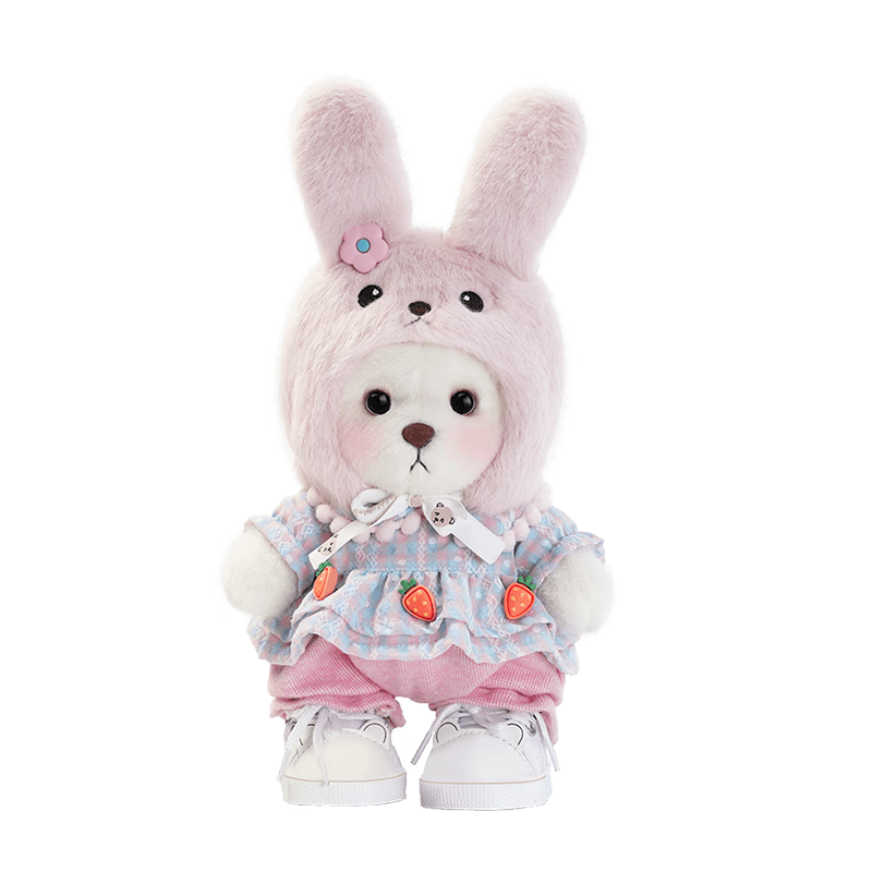 莉娜熊（TeddyTales）小熊玩偶毛絨玩具泰迪熊公仔娃娃六一兒童節(jié)禮物女孩 桃花小奶白 含鞋 搭配短毛崽崽 禮盒裝