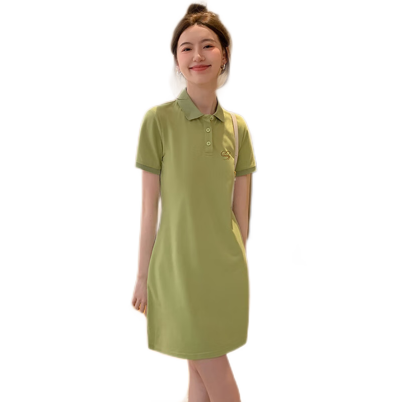 Halo Queen短袖連衣裙女韓版學(xué)院風(fēng)POLO領(lǐng)小個(gè)子顯瘦百搭連衣裙
