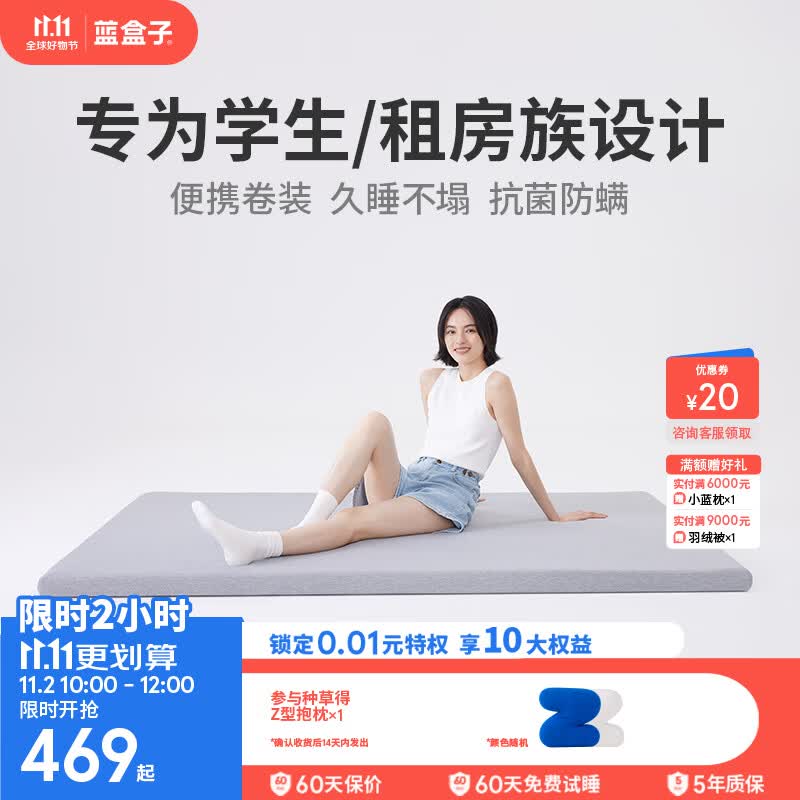 蓝盒子【薄垫】小蓝垫T1记忆棉床垫租房学生宿舍软垫租房双人榻榻米 小蓝垫T1 灰色【现货7天内发出】 1500mm*2000mm怎么样,好用不?