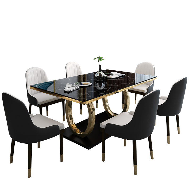 绿林咖轻奢大理石餐桌椅组合北欧简约现代家用小户型客厅长方形餐台饭桌 1.3*0.8米餐桌(不锈钢封釉脚)