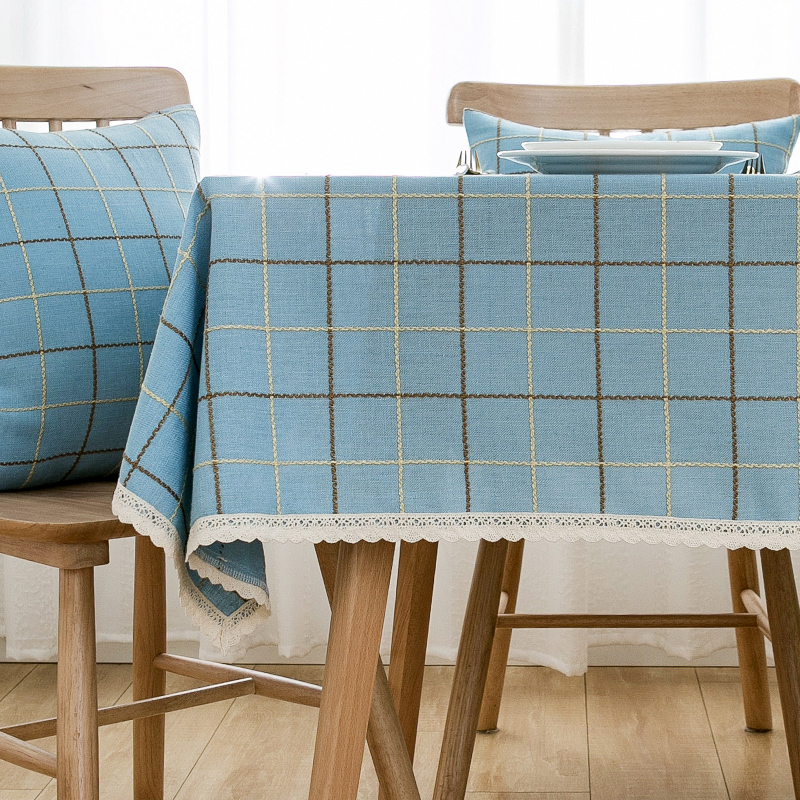 远嘉妮简约现代桌布棉麻绣花格子几盖巾布西餐咖啡台布长方形 尘醉浅