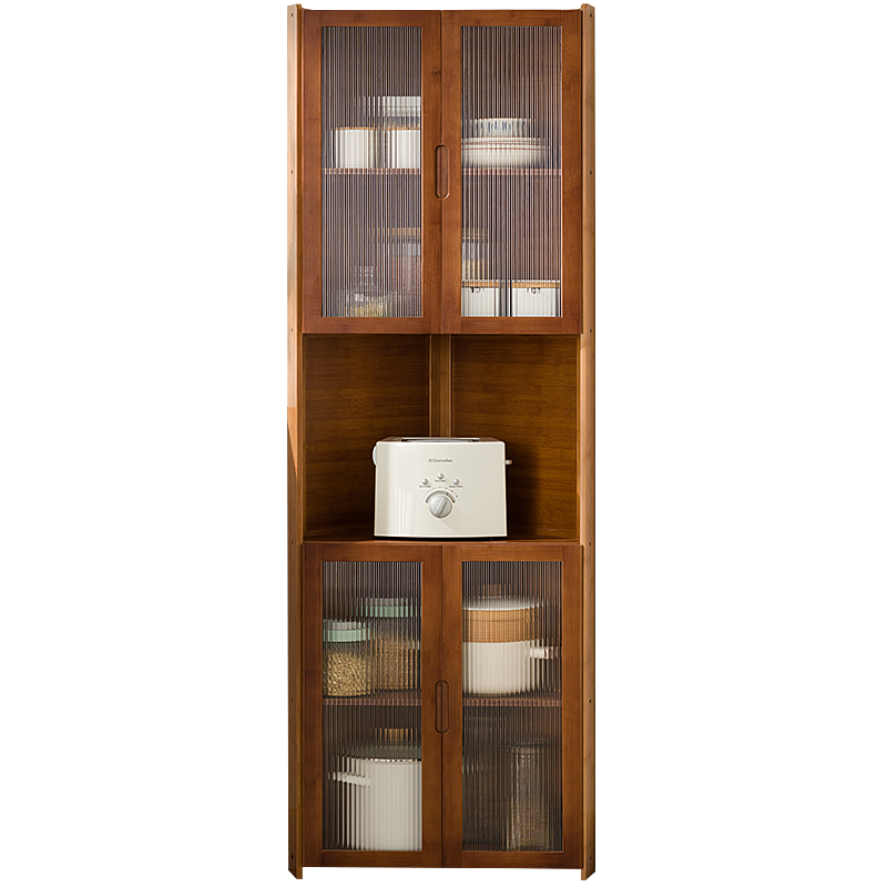 木马人多层厨房置物架落地调料架锅盖架子碗碟架转角夹缝带门客厅收纳架台面家用简易厨房用具餐边柜 【长虹双门】茶色-三层