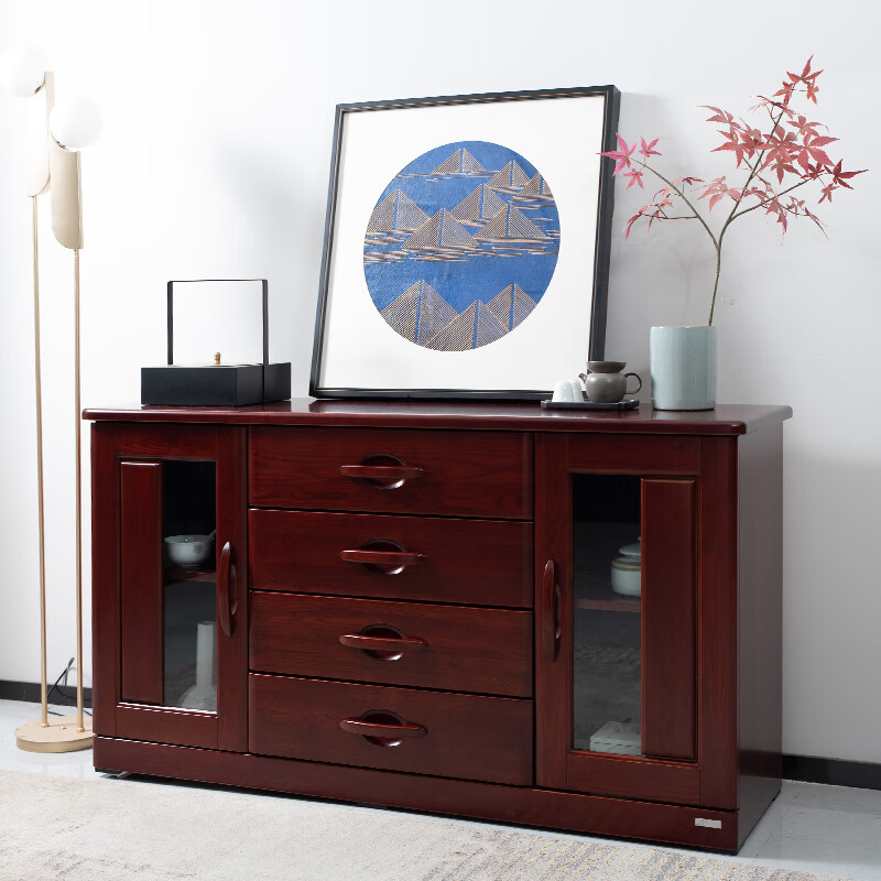 顺心家具中式餐边柜储物柜 水曲柳餐边柜靠墙家用实木餐边柜 琥珀红 a