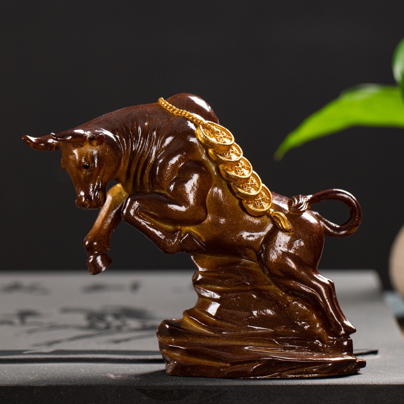 牛茶玩精品可养宠物牛气冲天茶艺茶桌茶道配件 金牛纳福【金色款】