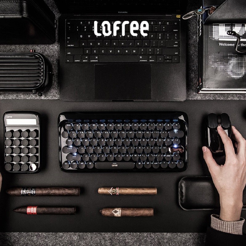 洛斐（LOFREE）墨金7件套无线机械键盘鼠标套装办公游戏复古双模机械键盘蓝牙 墨金7件套