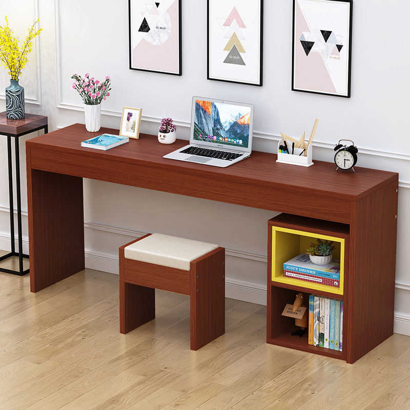 书桌简约家用学生卧室简易电脑桌长方形学习子长条桌 柚木色 单桌长1.6米宽40高75