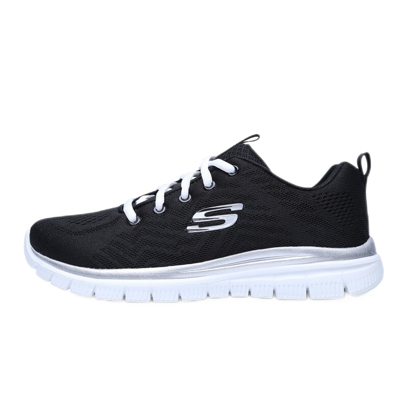 斯凯奇（Skechers）春夏新款女鞋跑步鞋旅游鞋运动妈妈舒适健步鞋子 12615-BKW-C 黑色/白色 37.5