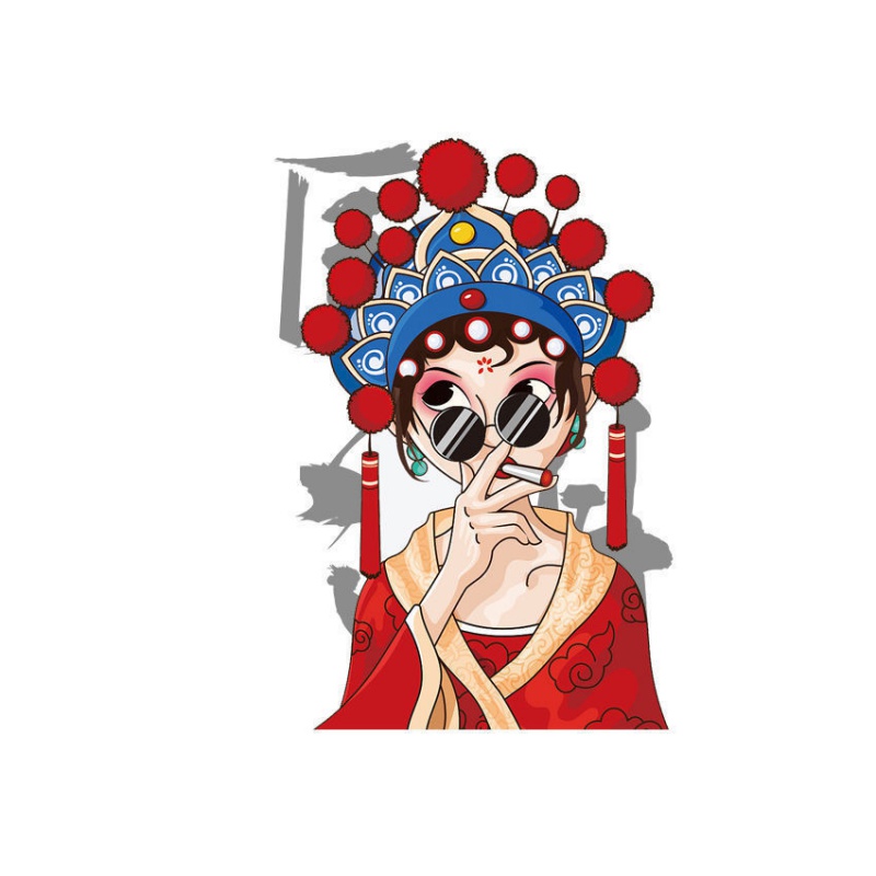国潮车贴中国风卡通人物个性潮流车身车门创意装饰划痕遮挡贴纸 潮女