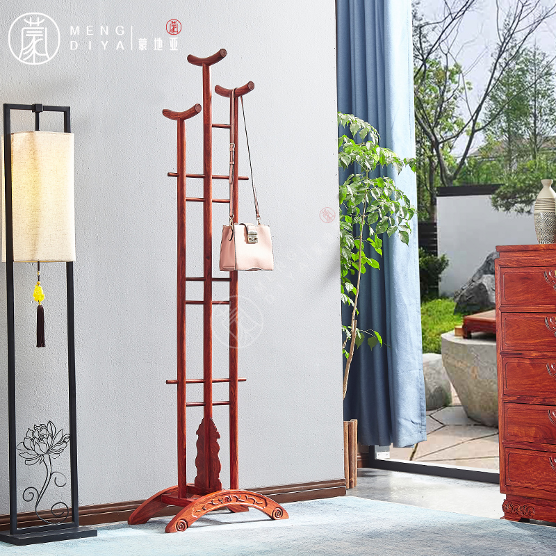 蒙地亚红木家具非洲花梨(学名:刺猬紫檀)中式三叉挂衣架立柱衣帽架