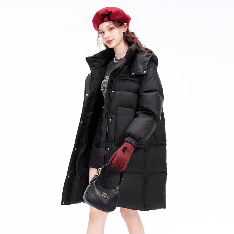 乐町【商场同款】基础中长款羽绒服冬季新款保暖外套C1ACE4328 黑色 S