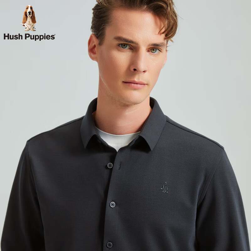 暇步士(Hush Puppies)【弹力保型】男装冬季蓄温保暖长袖衬衫 月光灰 L