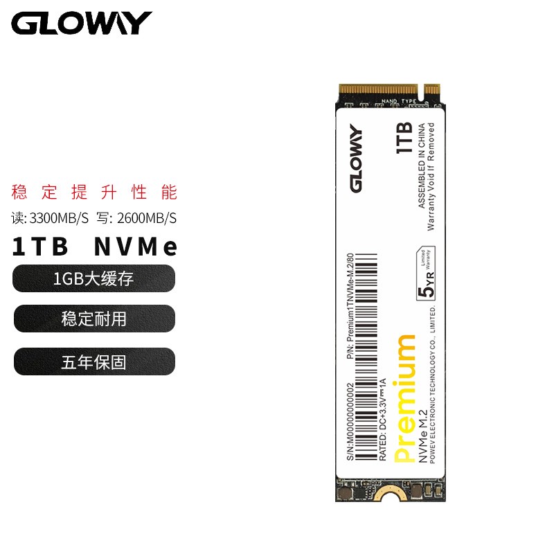 光威（Gloway）1TB SSD固态硬盘 M.2接口(NVMe协议) Premium系列-高级版/五年质保