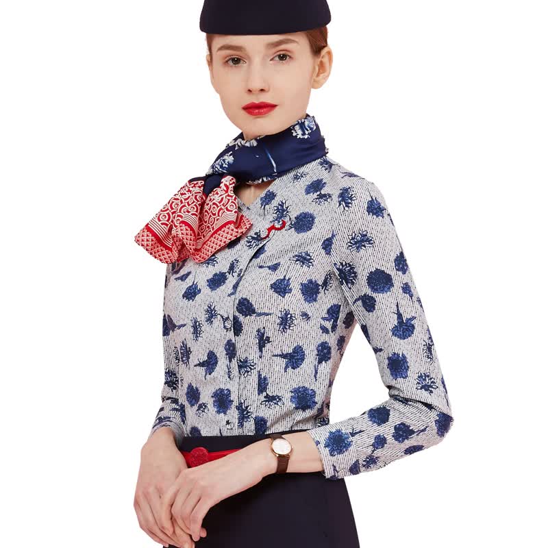 空姐制服女高端空乘职业装乘务员酒店前台服务员工作服 连体长青花瓷