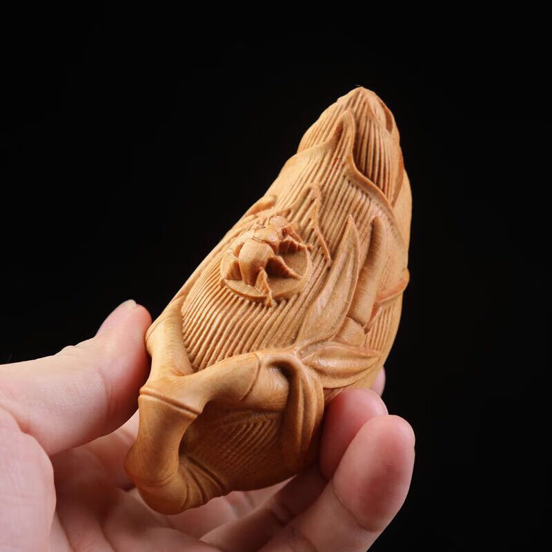 小叶黄杨木雕竹笋手把件实木雕刻蜘蛛知足常乐居家客厅茶桌装饰品