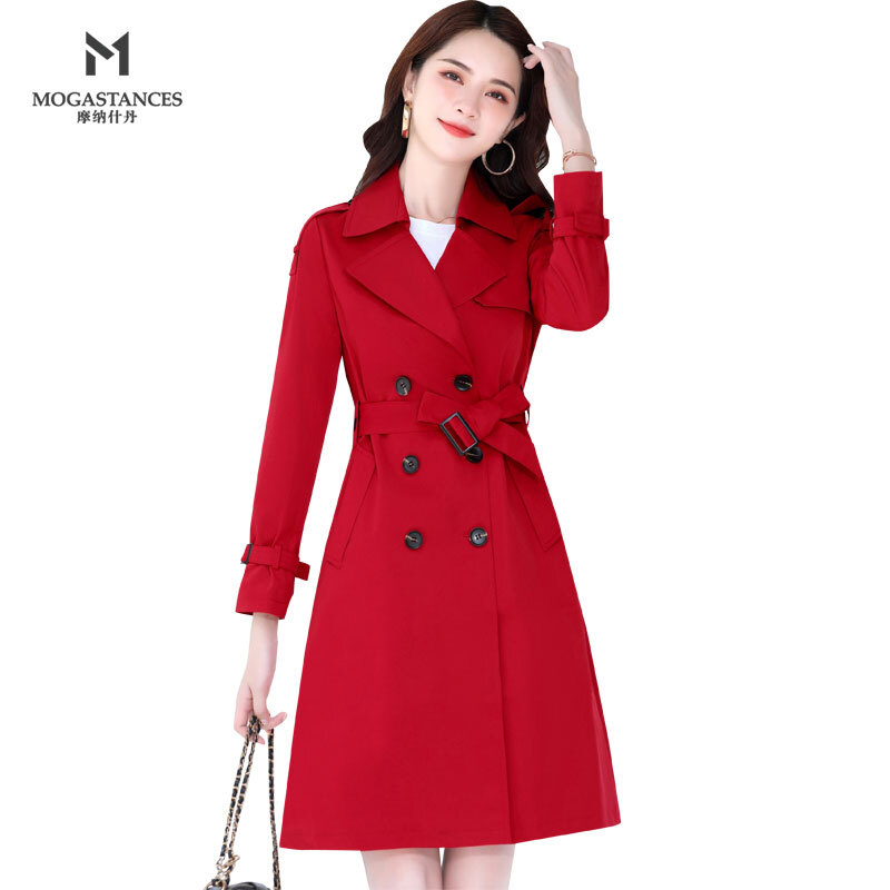摩纳什丹 红色风衣女中长款小个子2023春款高端气质流行休闲外套 g2