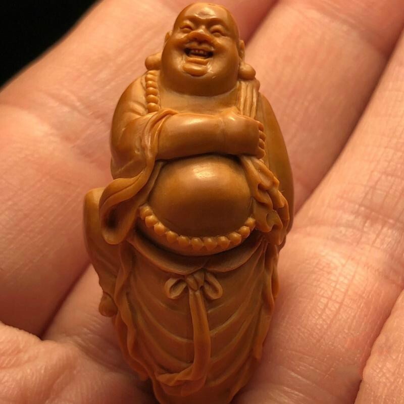 顶盈 橄榄核单籽弥勒核雕吊坠 纯手工雕刻布袋佛挂件 手串脖挂配饰