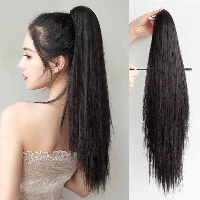 贝丽丝马尾假发女假马尾长直发抓夹式辫子高发尾绑带式超轻自然直发长发 深棕色 模特款-抓夹直马尾【55厘米】怎么样,好用不?