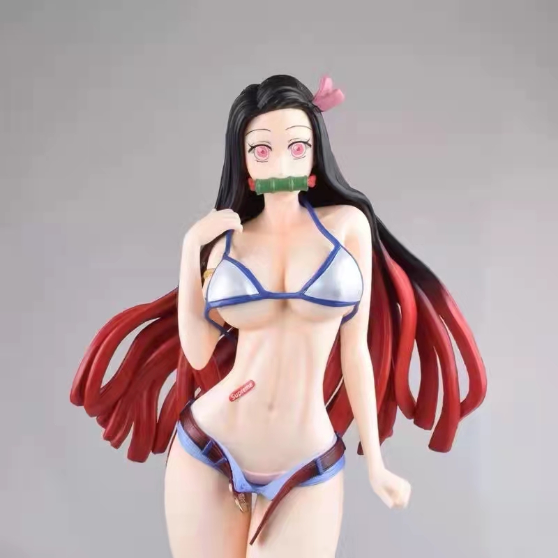 祢豆子手办可脱 鬼灭之刃 灶门祢豆子 潮牌黑蓝双色泳装可脱模型摆件