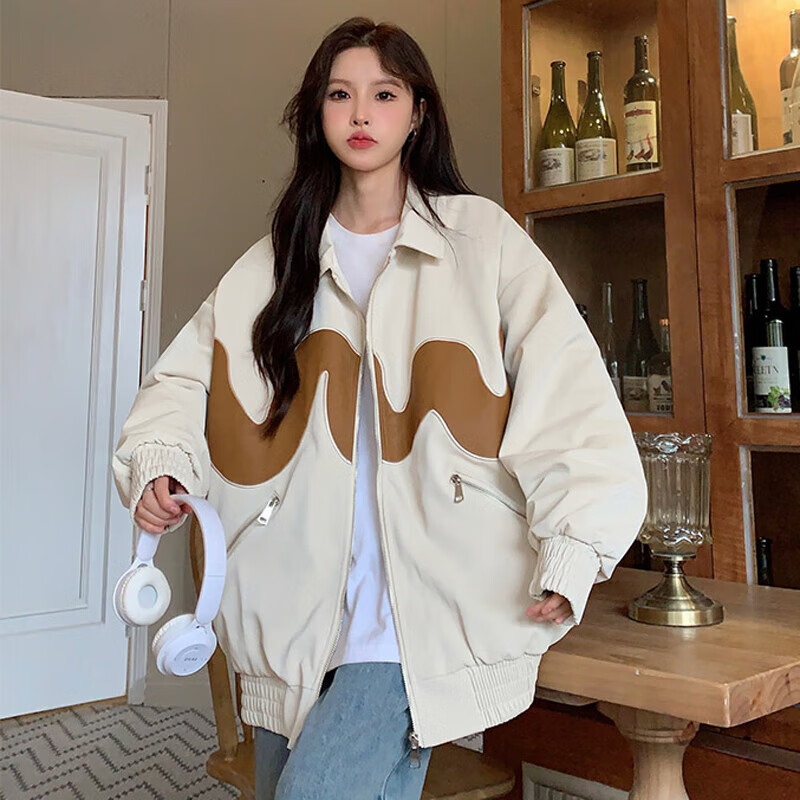 雅尔索16岁女孩穿的衣服棒球服外套少女春秋初中高中学生宽 杏色奶系