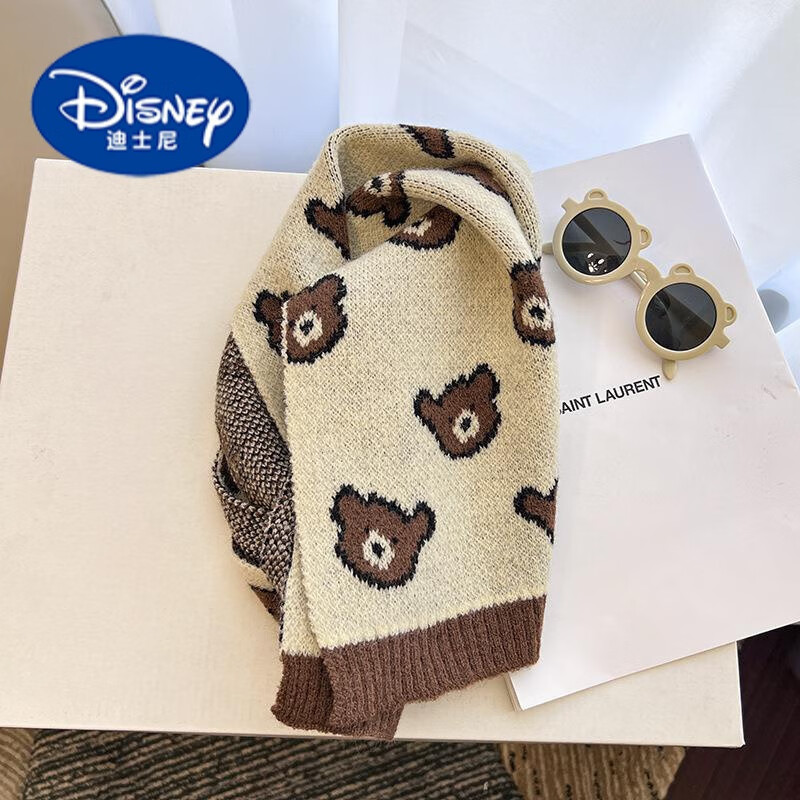 迪士尼(Disney)秋冬季针织卡通小熊条纹儿童围巾男女宝宝百搭款可爱婴儿围脖保暖 【品质】小围巾【9*120cm】 140*19cm【3岁---15岁】