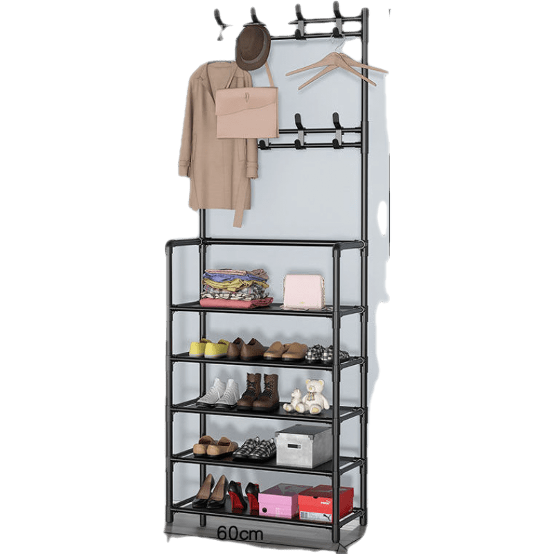 衣帽架鞋架子落地卧室挂衣帽架一体进门口简易多层收纳柜家用宿舍多功能鞋柜 4层65CM【可放11-13双鞋】 黑色