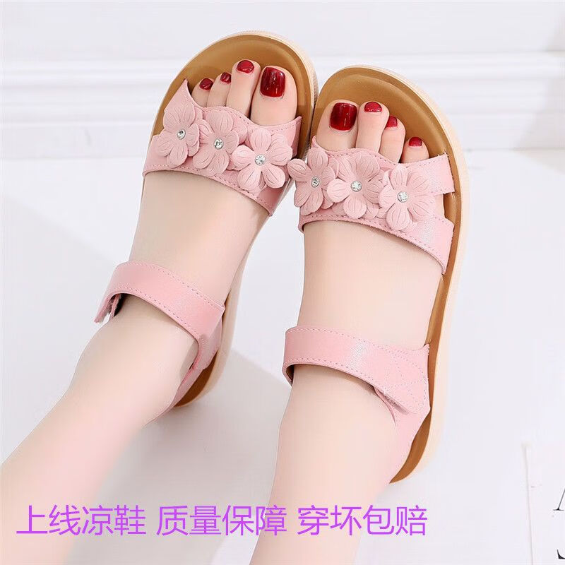 月袖夏季女童凉鞋小女孩平底大童初中生小学生10-11-12-13-14-15岁潮