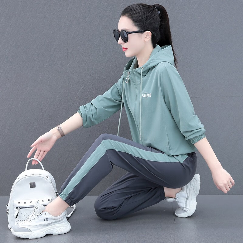 豪珠高档品牌运动套装春秋连帽休闲运动服青年女时尚潮流卫衣两件套