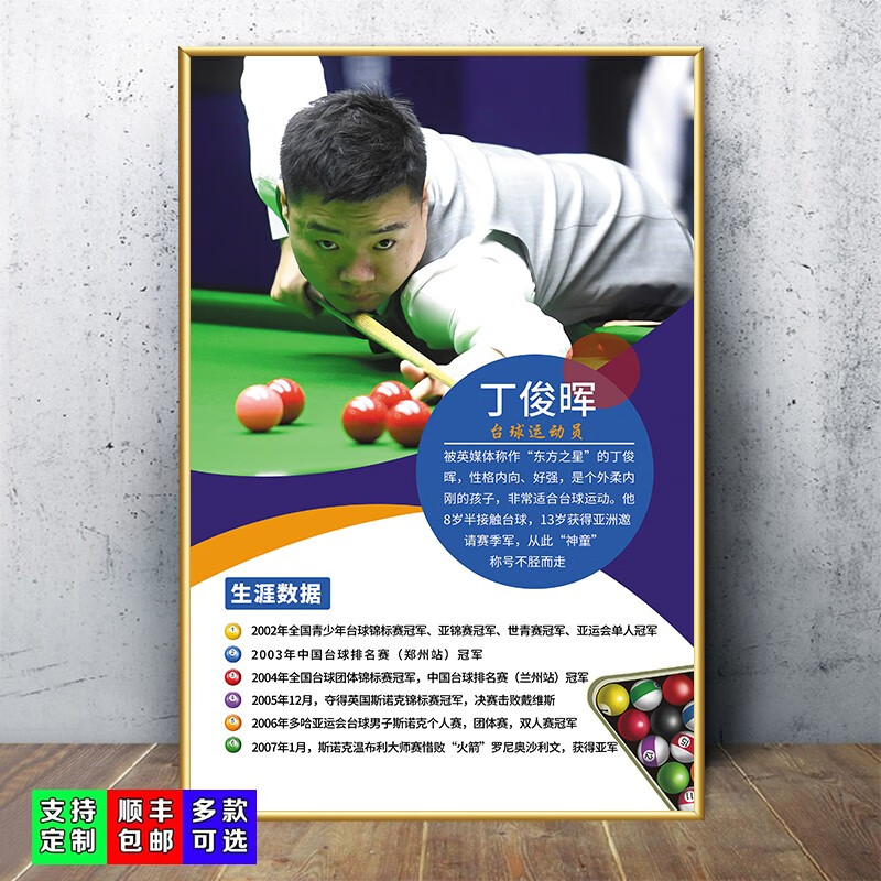 斯诺克俱乐部明星海报墙面背景壁画桌球室创意挂画 40-丁俊晖 50*70cm