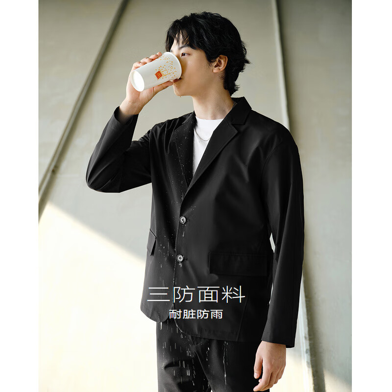 GXG男装  三防面料商务休闲宽松西装男士易打理西服 24年春新品 黑色 180/XL