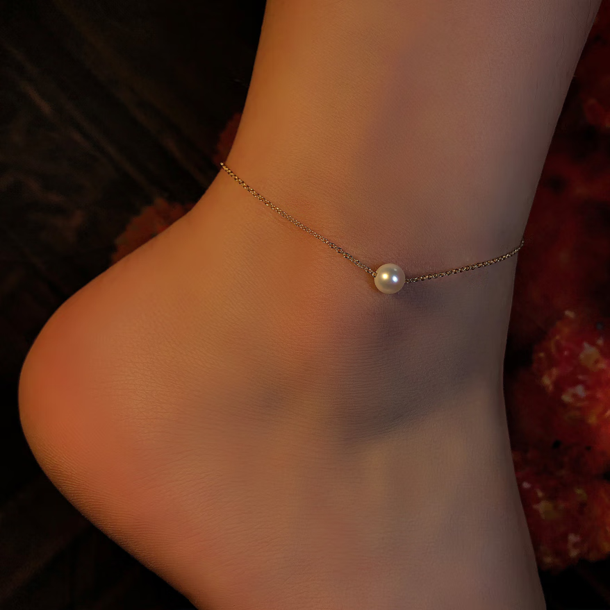 snqp珍珠脚链女网红气质性感森系设计14包铃铛 脚链1号路路通