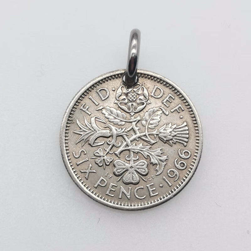 酷奇袋鼠(kuqidaishu)英国6便士uckycoin钱币吊坠复古硬币项链钥匙