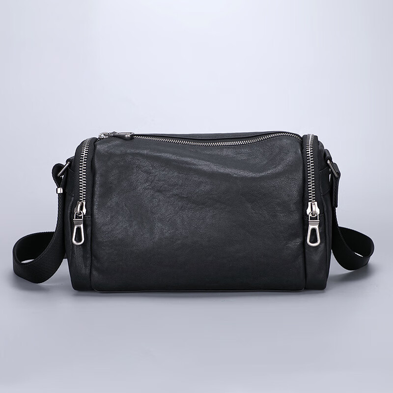 popck休闲单肩斜挎包男士新款潮头层牛皮胸包软大容量复古街头时尚男