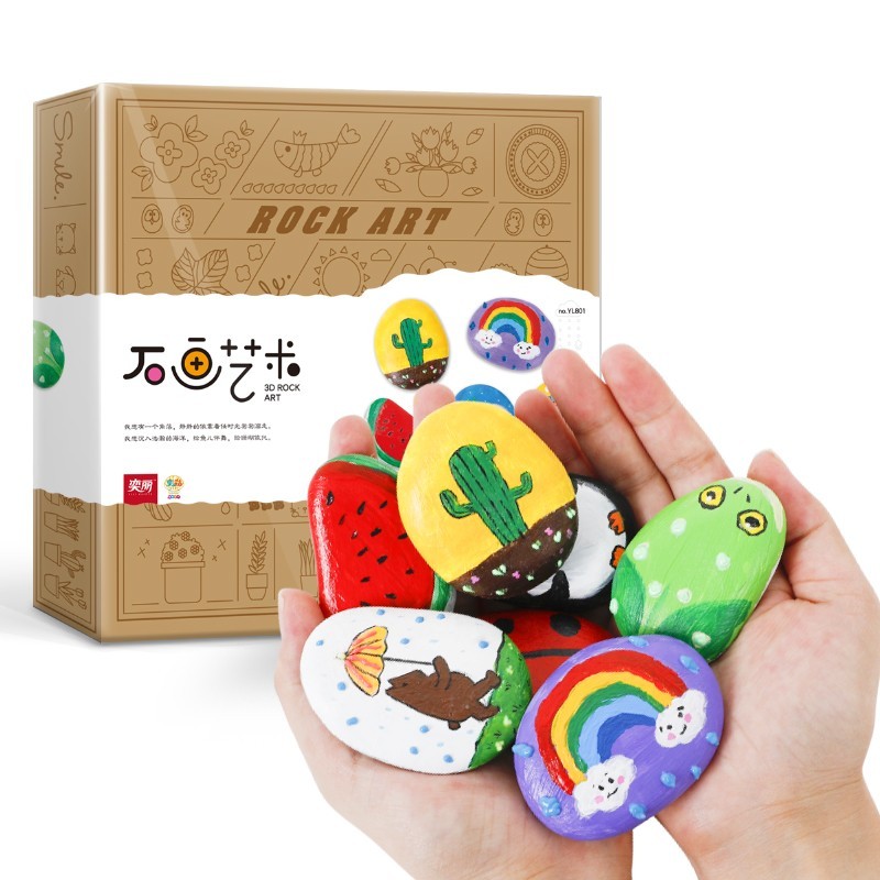 珂儿童石头彩绘diy绘画套装涂鸦色男女孩玩具礼物 塑料材质石画艺术