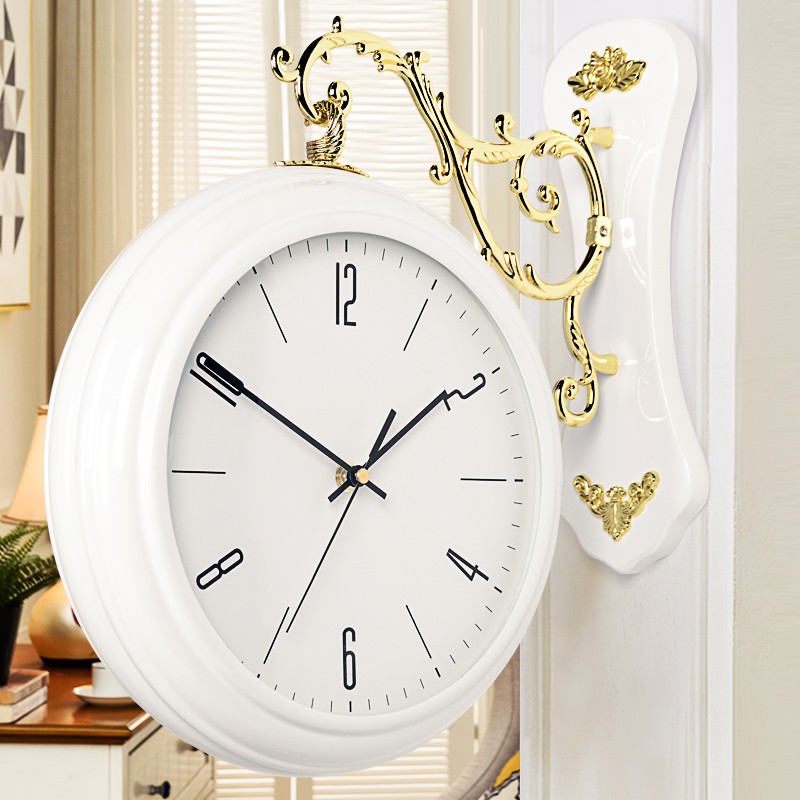 汉时（Hense）客厅双面挂钟欧式时钟时尚创意钟表现代两面挂表经典石英钟表HDS01 HDS10白色数字盘