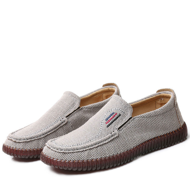 喵畅无鞋带开车鞋男驾车鞋老北京布鞋男款牛筋底男士休闲鞋亚麻一脚蹬
