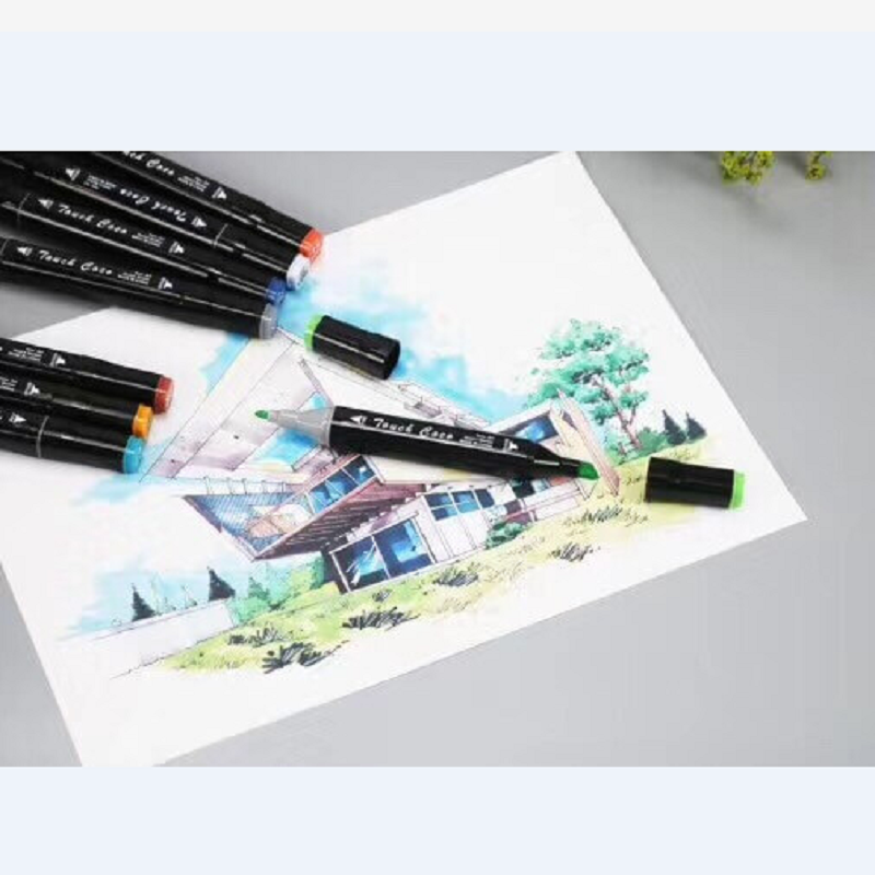 （现货直发）超大容量touch马克笔油性双头画画笔学生水彩笔手绘设计安全 24色黑杆