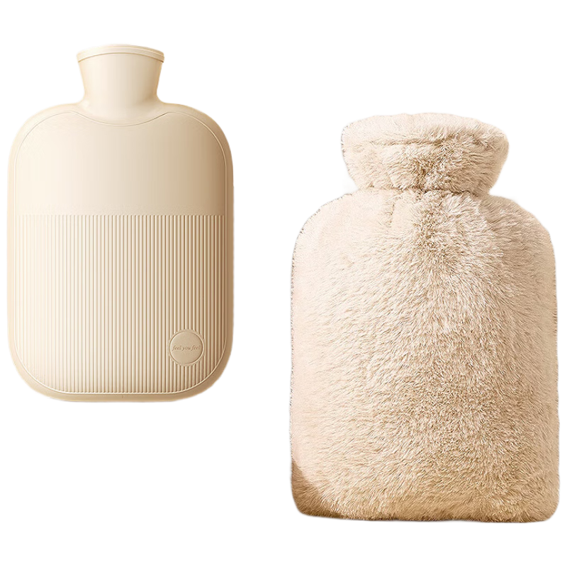 为伴仿兔绒注水热水袋暖水袋暖手宝宝女生防爆姨妈神器 米色500ml