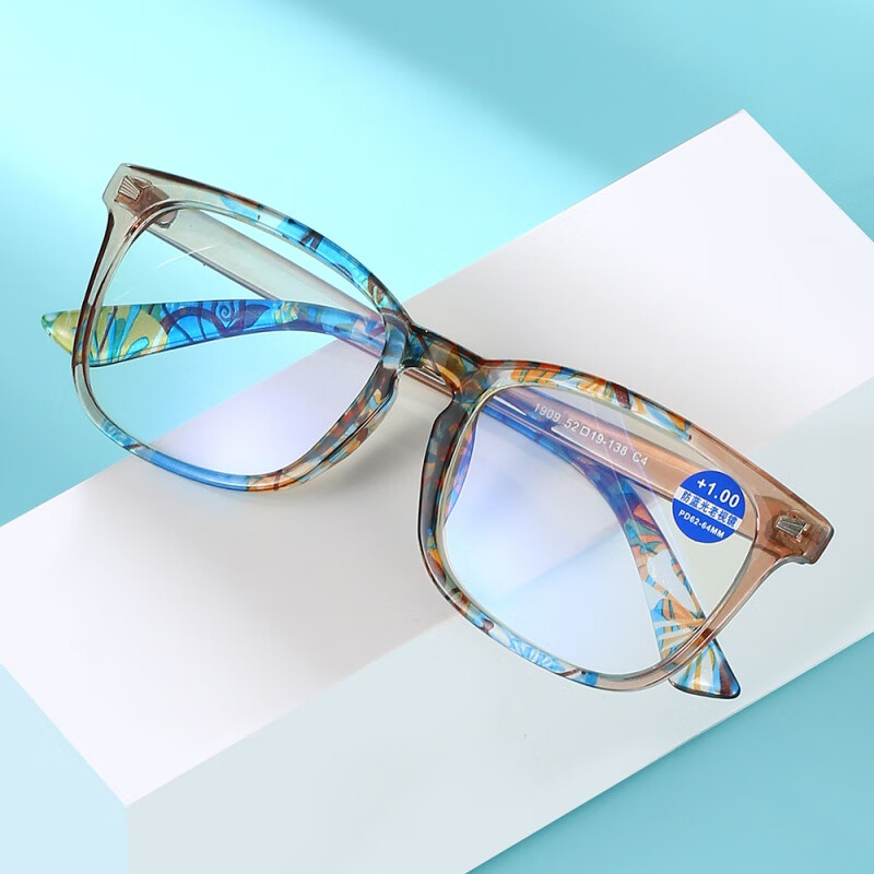新款江南印象防蓝光老花镜时尚老花眼镜批发女大框眼镜高清阅读镜 紫